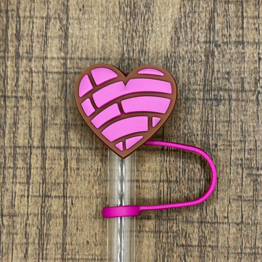 Pink Concha Heart Silicone Straw Topper