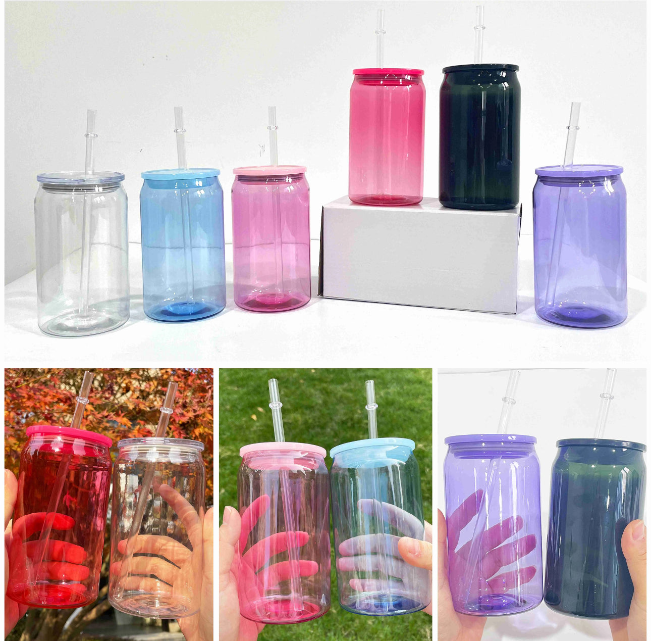 Acrylic Jelly 16oz Glass Can SET of 6