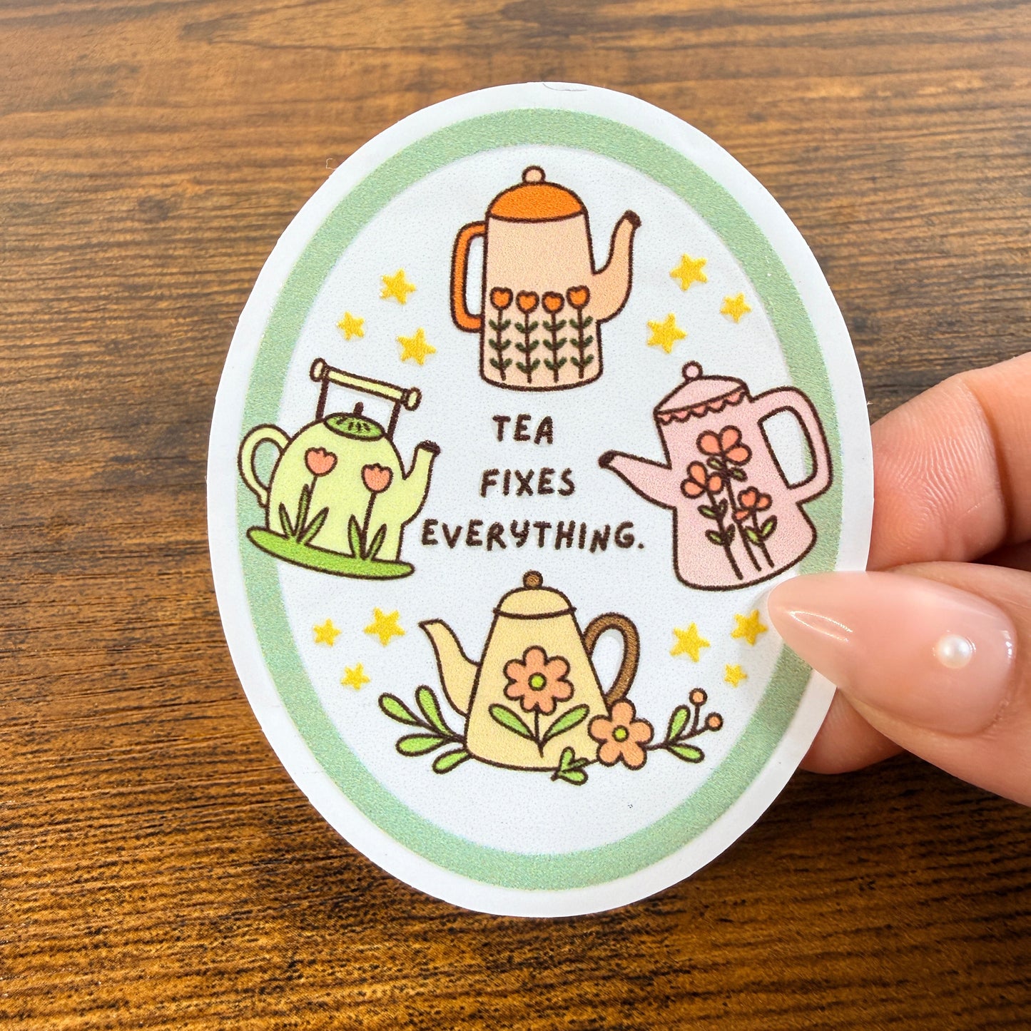 Tea Fixes Everything White Vinyl Sticker 3”