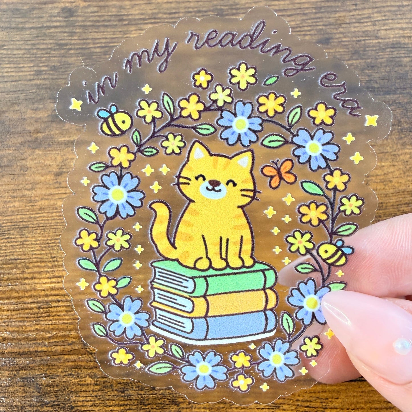 In My Reading Era Cat  Clear Vinyl  3” Double Sided