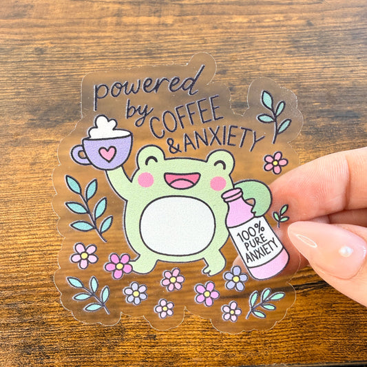 Powered by Coffee & Anxiety Clear Vinyl 3” Double Sided