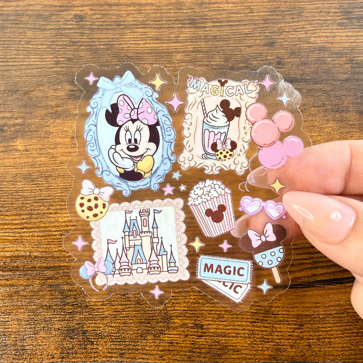 Girl Mouse Frames Clear Vinyl Sticker 3” Double Sided