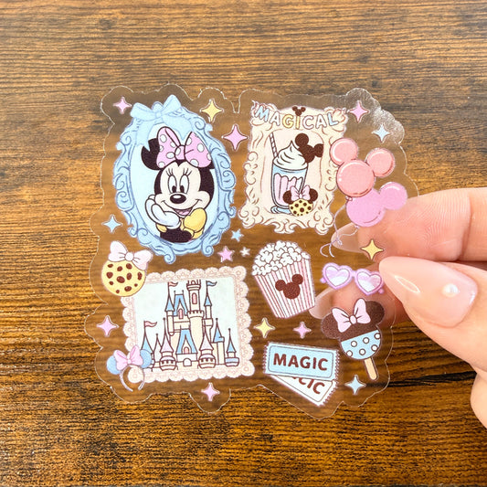 Girl Mouse Frames Clear Vinyl Sticker 3” Double Sided