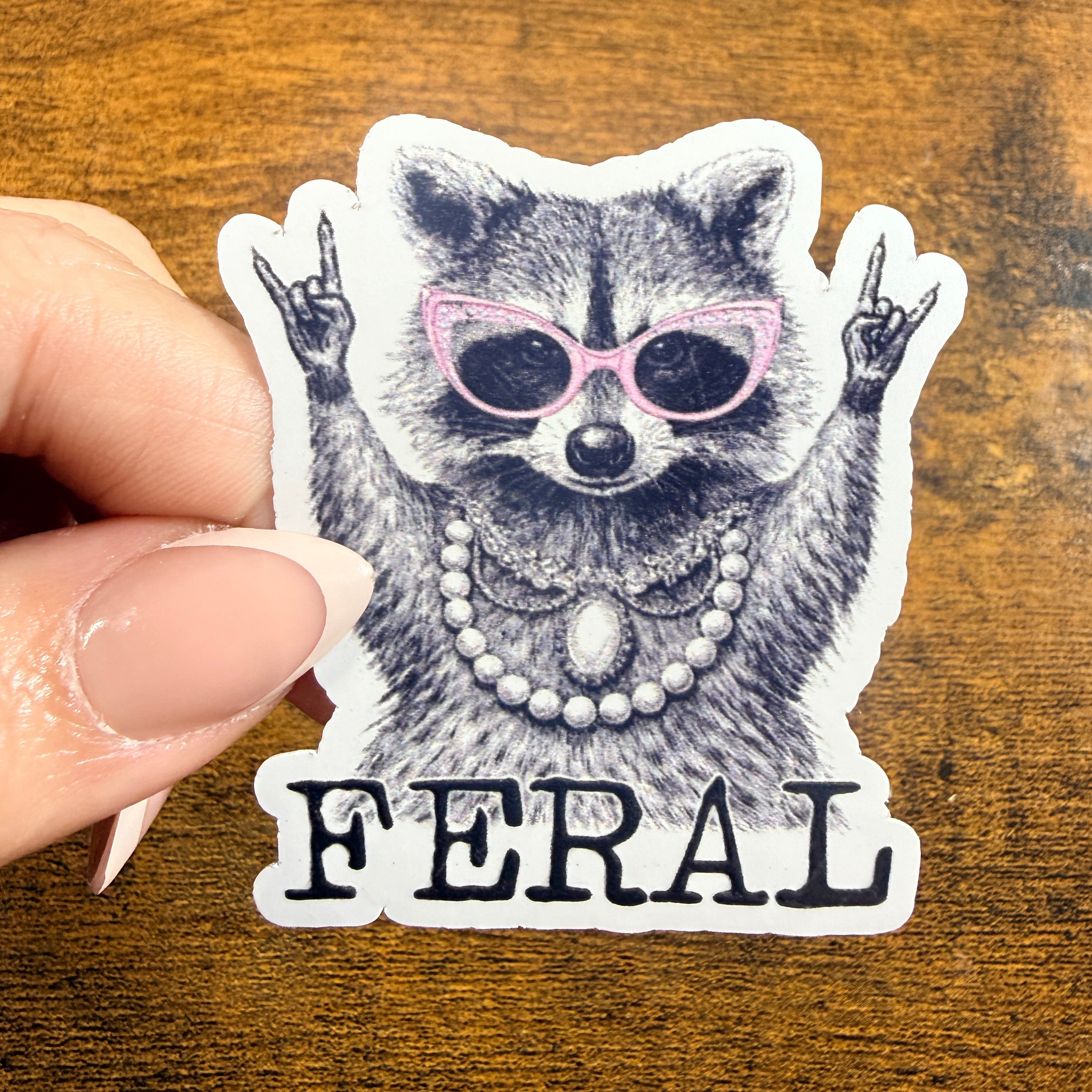 Feral Girl Raccoon White Vinyl Sticker 2.5