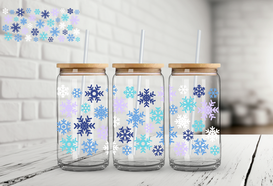 Blue & White Snowflakes 16oz UV DTF