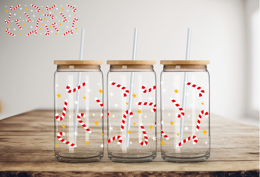 Candy canes & Stars 16oz UV DTF