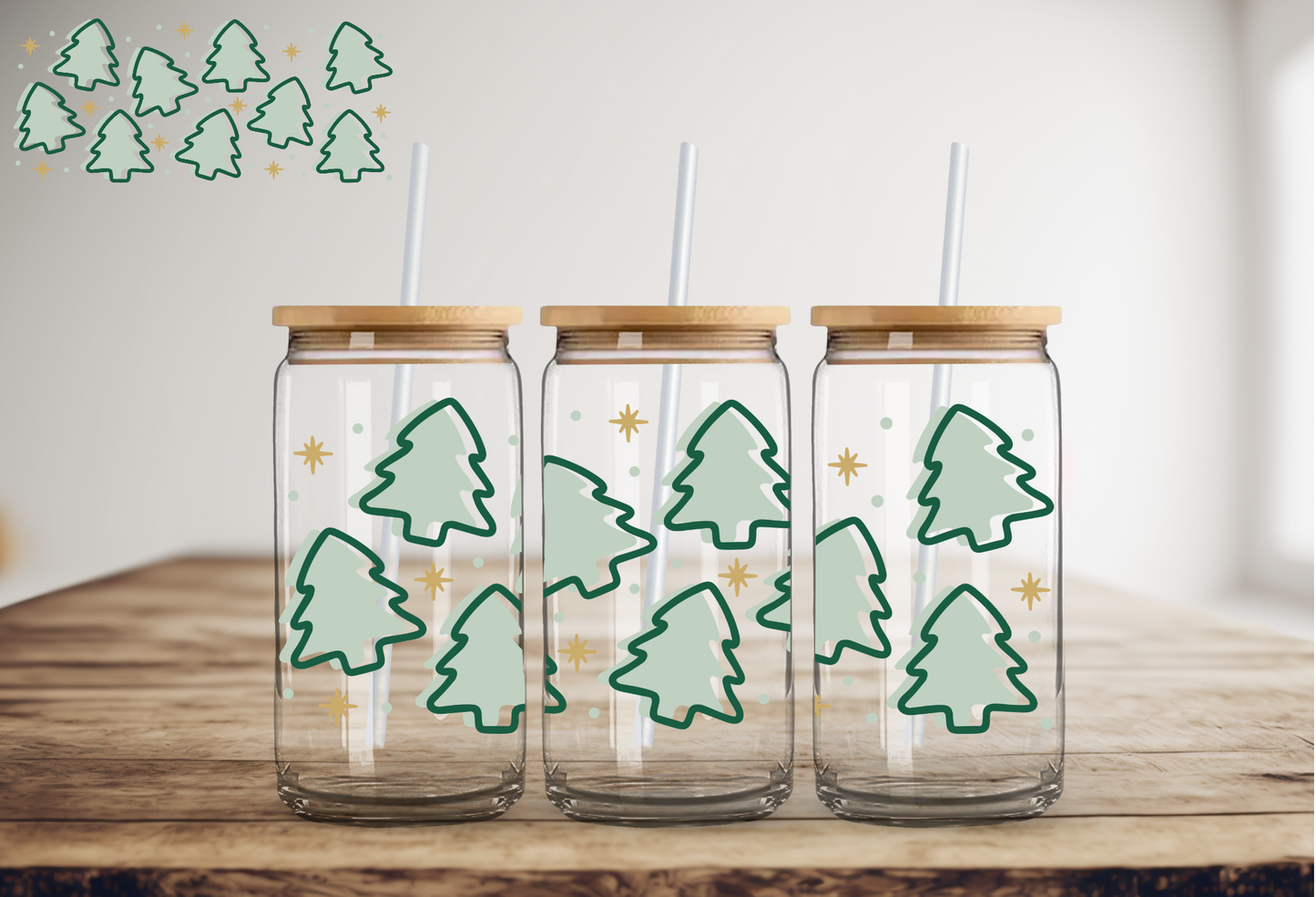 Christmas Trees 16oz UV DTF