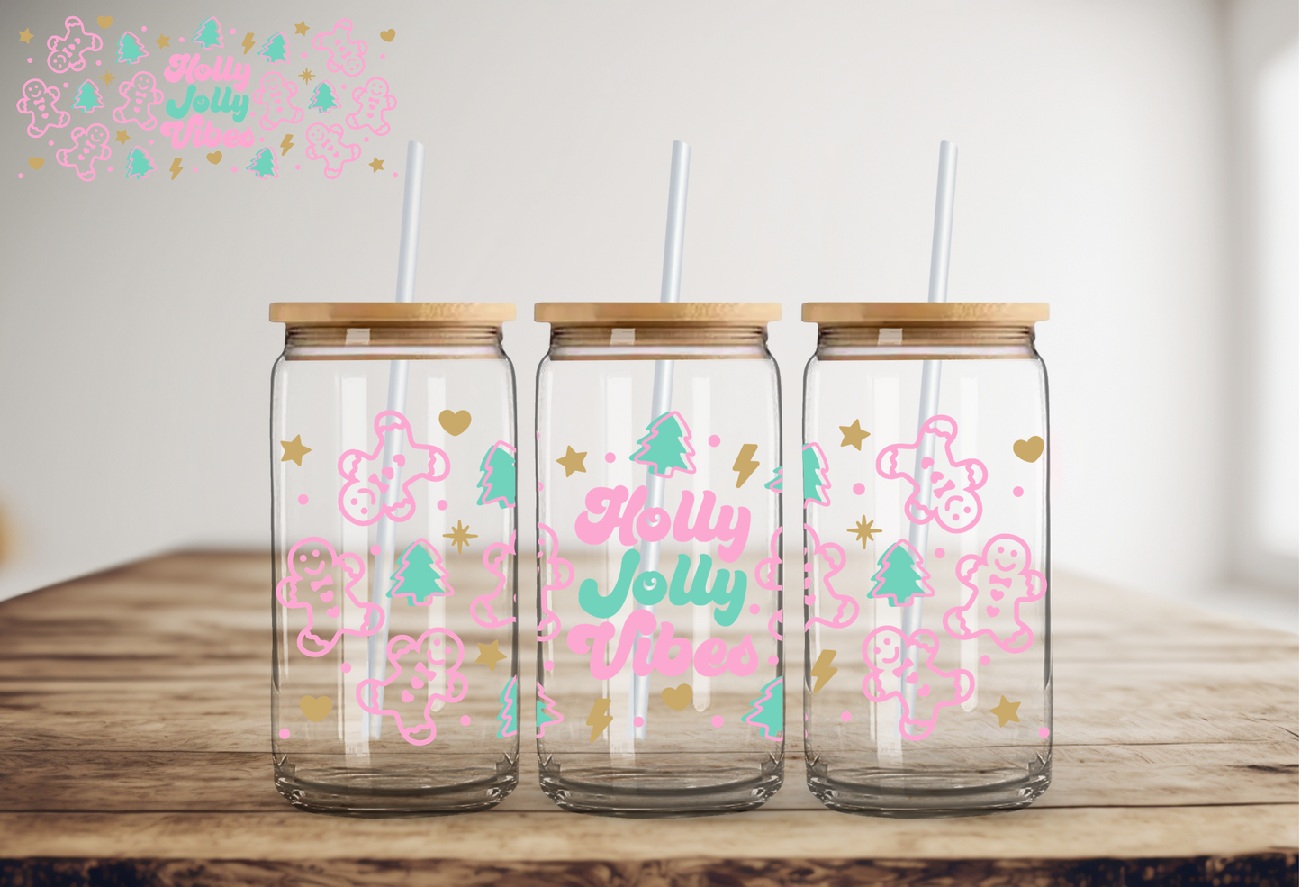 Gingerbread Holly Jolly Vibes 16oz UV DTF