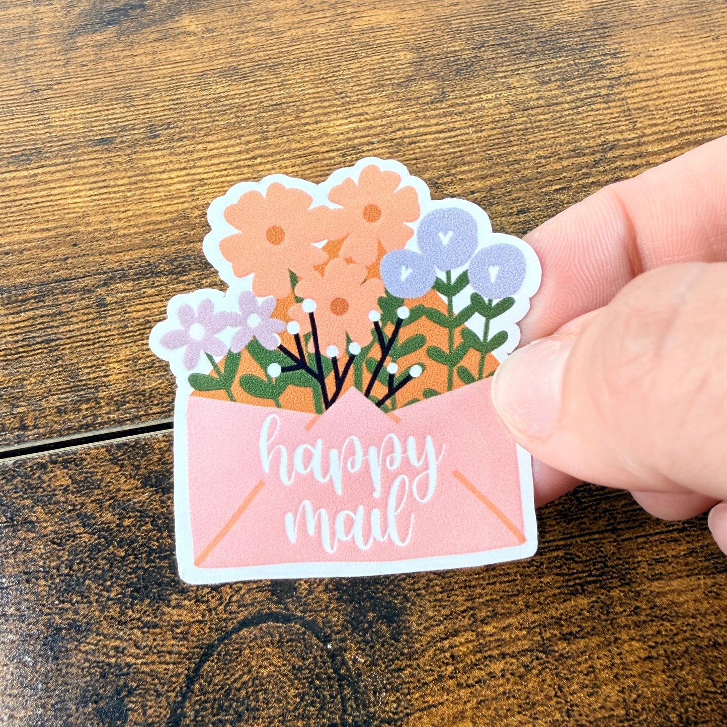Happy Mail Floral White Vinyl Sticker 2"