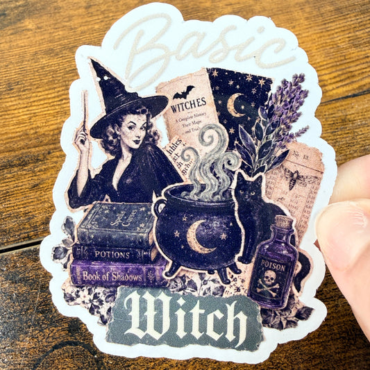 Basic Witch White Vinyl Sticker