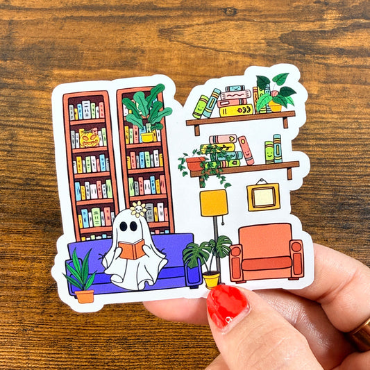 Ghost Reading White Vinyl Sticker