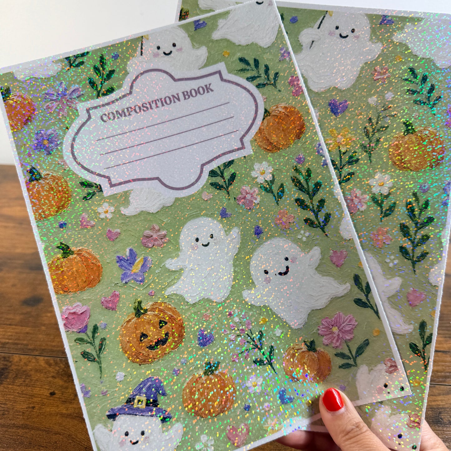 Ghost Green Background Holographic Notebook Cover