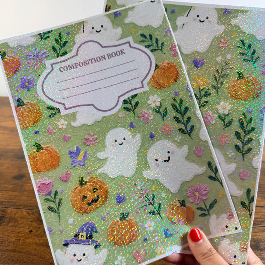 Ghost Green Background Holographic Notebook Cover