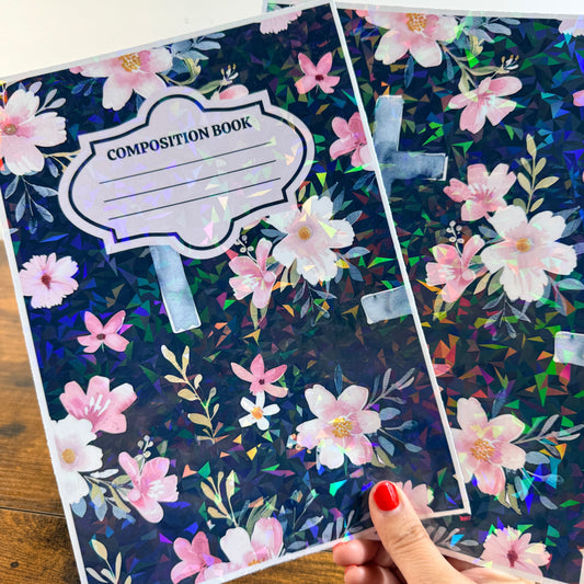 Blue Floral Cross Holographic Notebook Cover