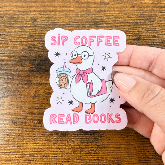 Sip Coffee Read Books Vinyl Sticker