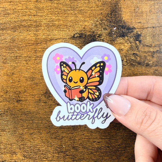 Book Butterfly White Vinyl Sticker 2.5"