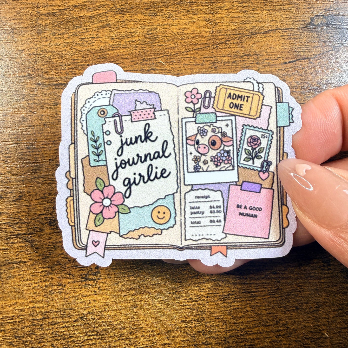 Junk Journal Girlie White Vinyl Sticker 2.5"