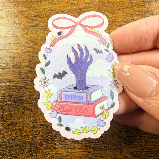 Horror Book Club Frame White Vinyl Sticker 2.5"