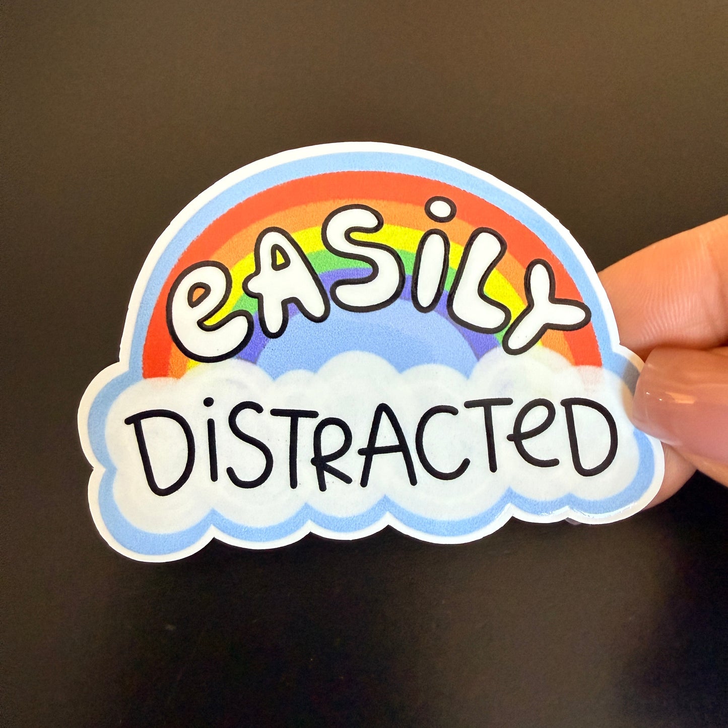 Easily Distracted White Vinyl Sticker