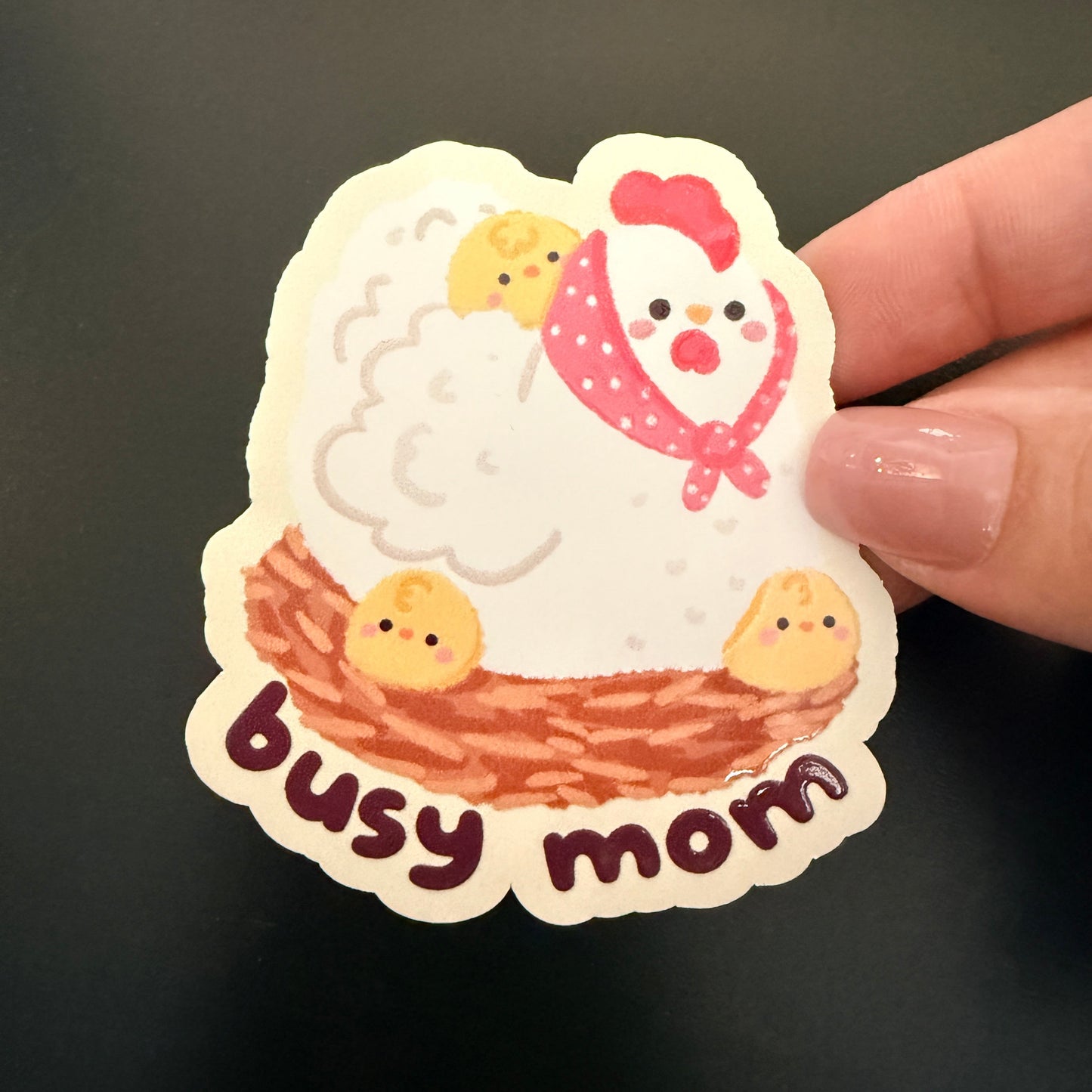 Busy Mom Chicken White Vinyl Sticker