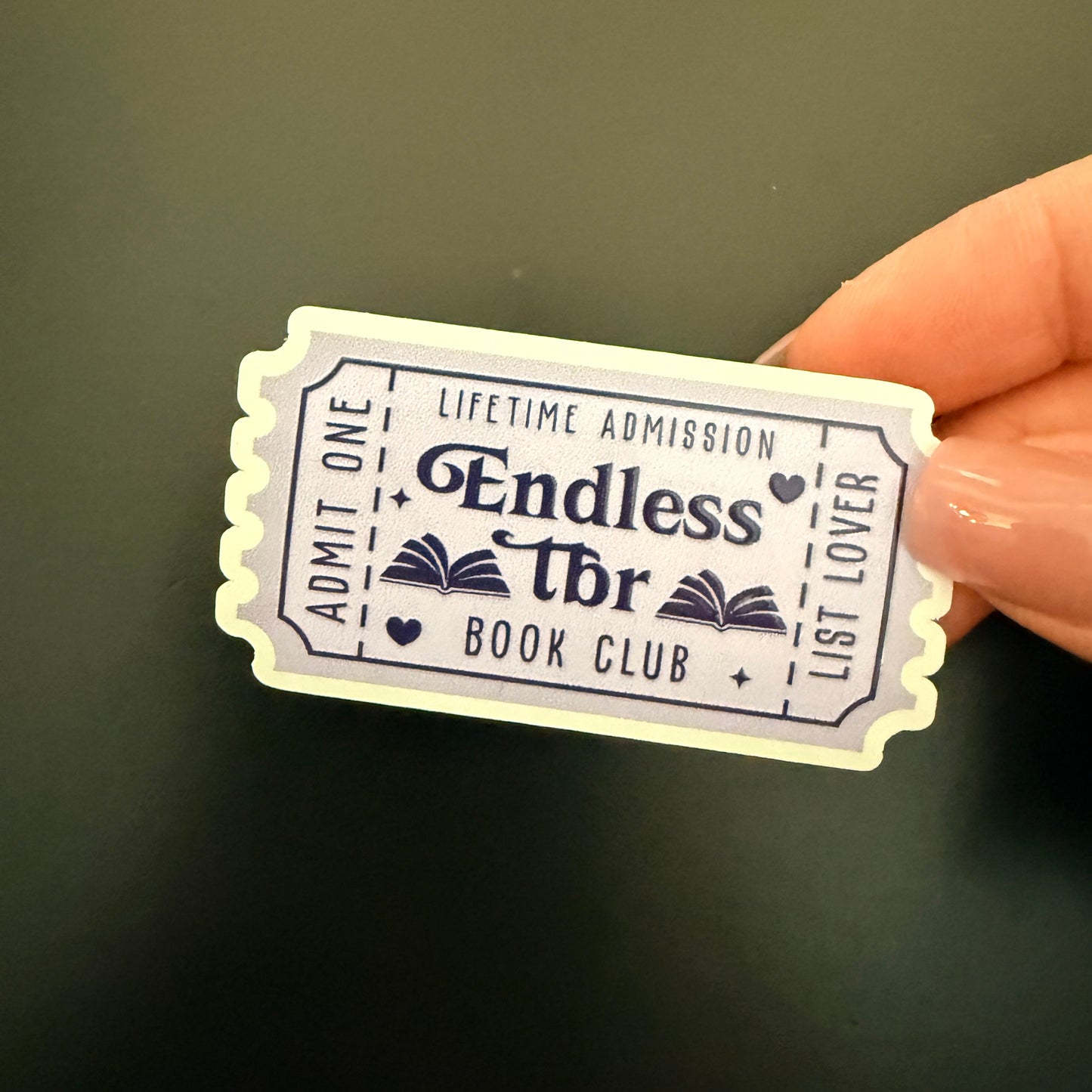 Endless TBR Ticket White Vinyl Sticker 2.5"