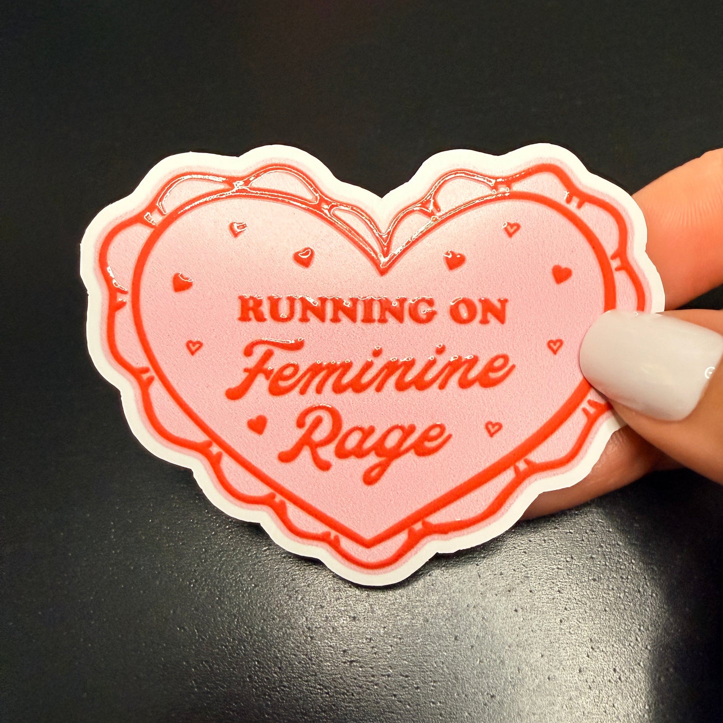 Running on Feminine Rage White Vinyl Sticker