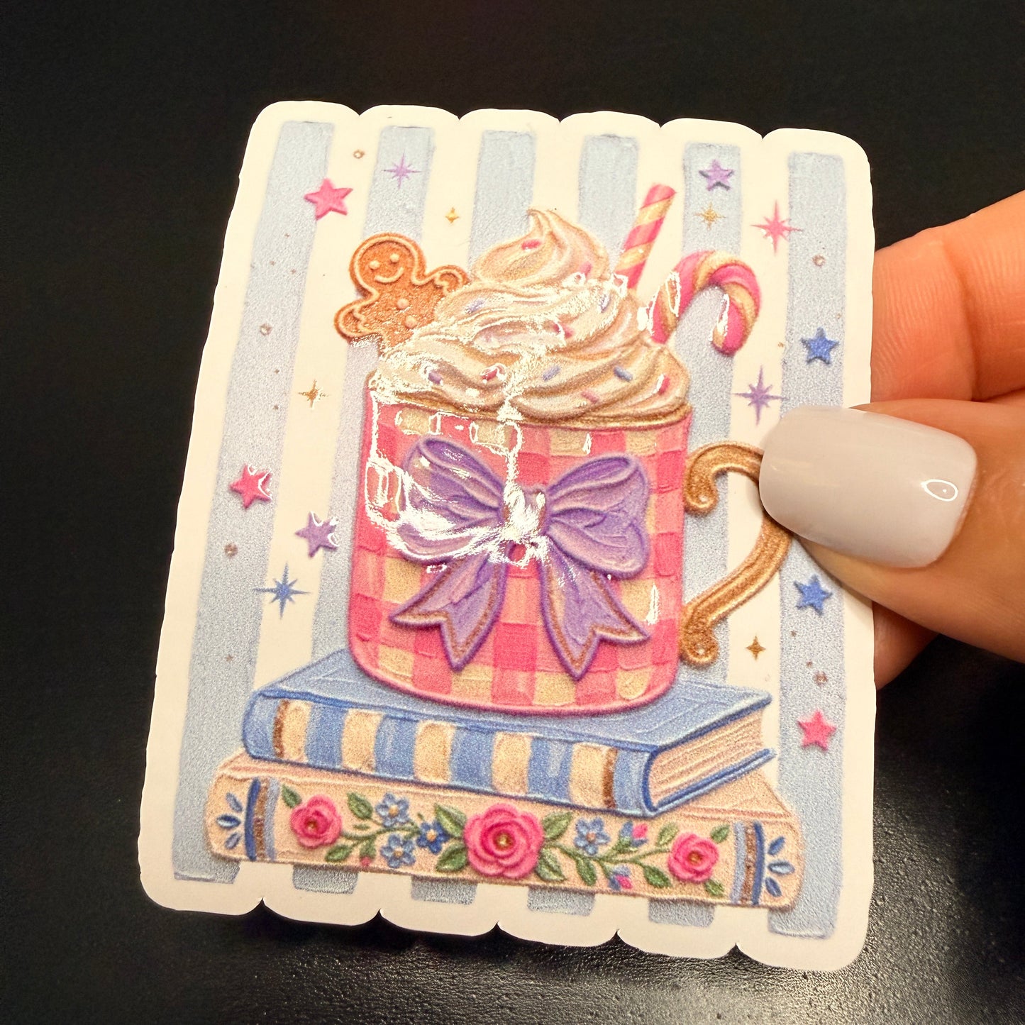 Christmas Coffee Books White Vinyl Sticker
