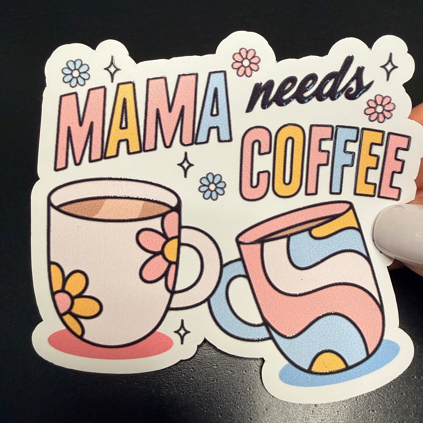 Mama Needs Coffee White Vinyl Sticker