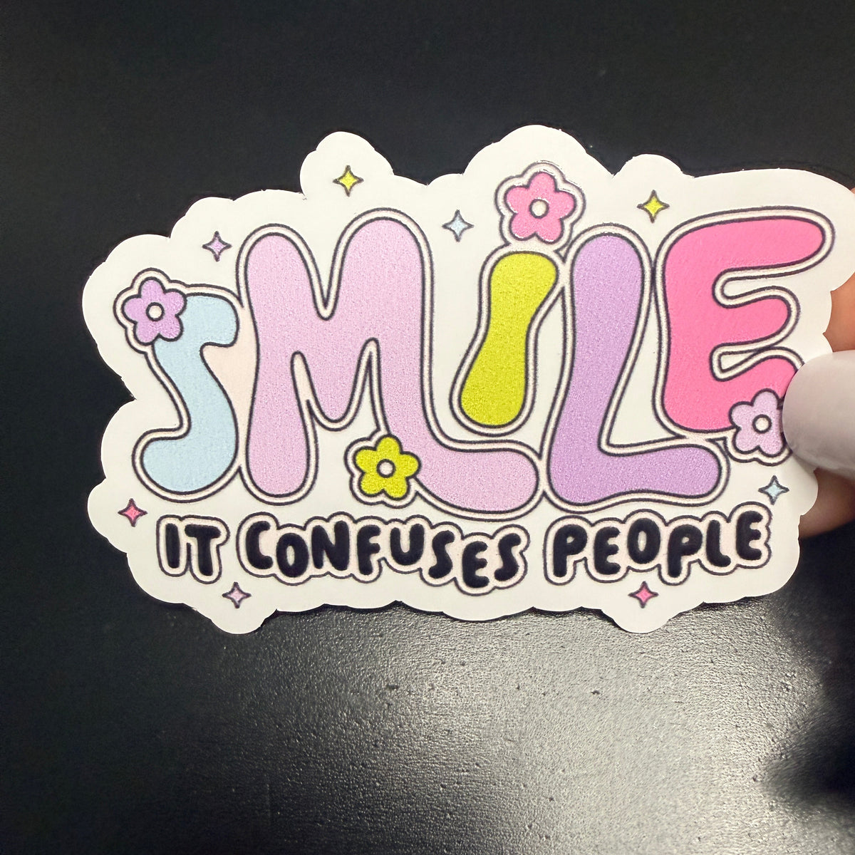Smile It Confuses People White Vinyl Sticker