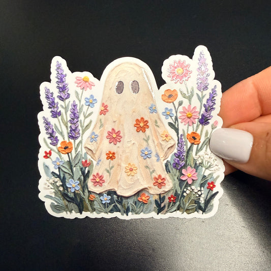 Wildflower Ghostie White Vinyl Sticker