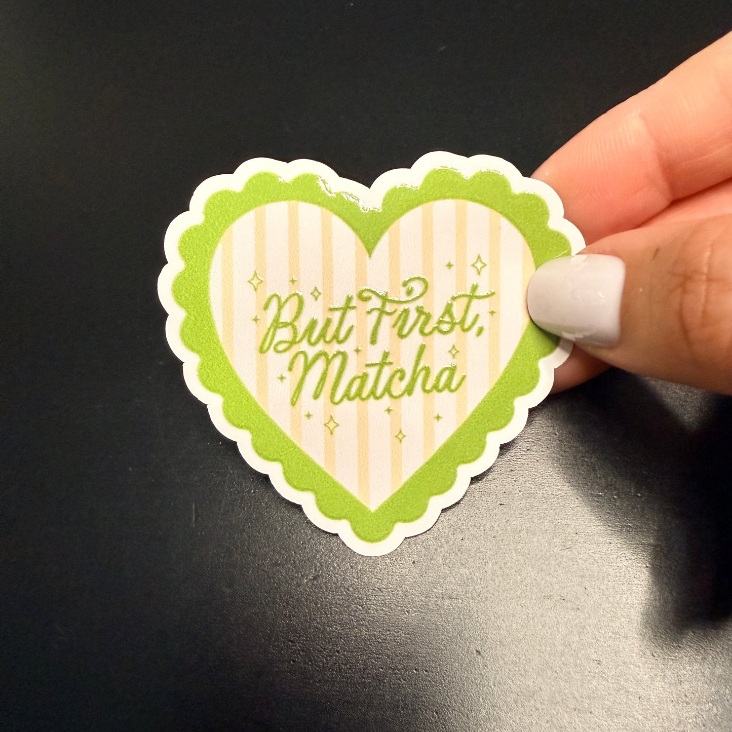 But First Matcha Heart White Vinyl Sticker 2.5"