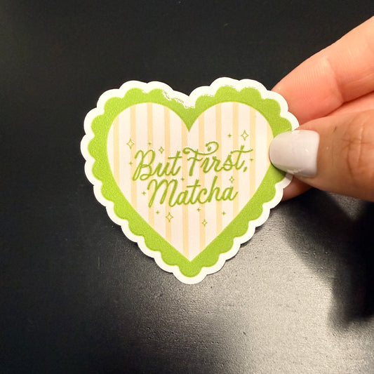 But First Matcha Heart White Vinyl Sticker 2.5"