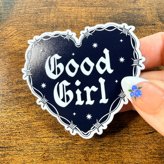 Good Girl Heart White Vinyl Sticker 2.5"