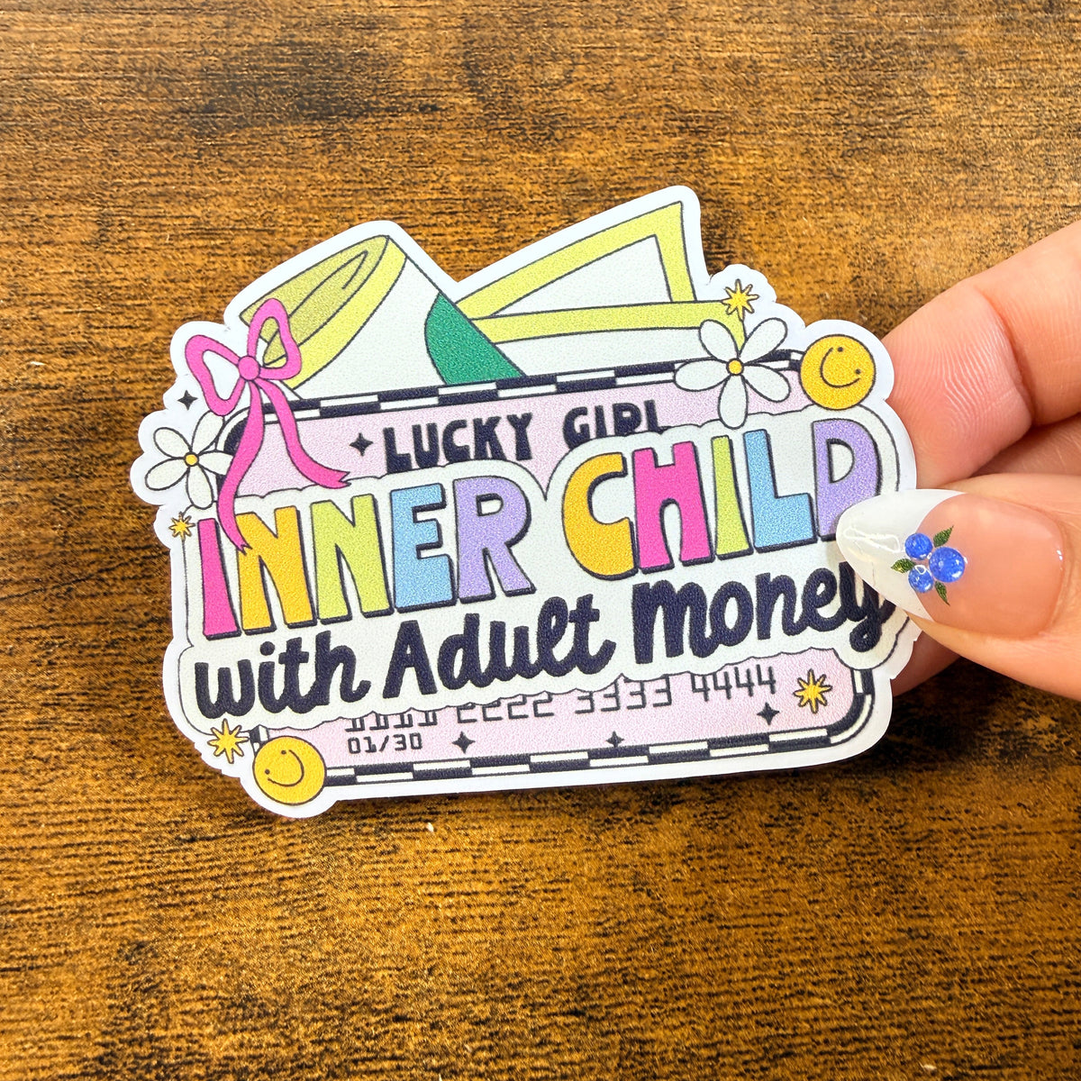 Inner Child With Adult Money White Vinyl Stickers