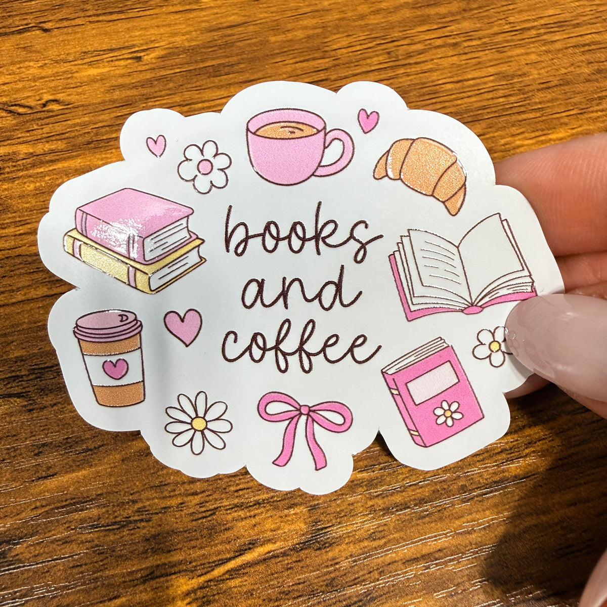 Books And Coffee Girly White Vinyl Stickers