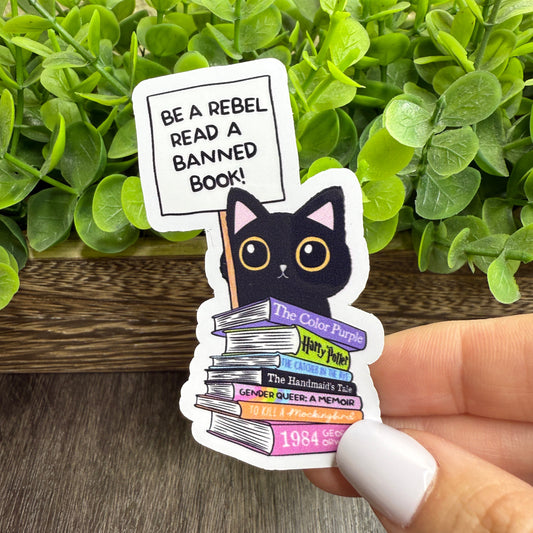 Be A Rebel Read A Banned Book White Vinyl Sticker 3"