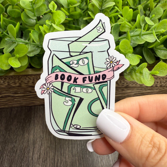 Book Fund White Vinyl Sticker 3"