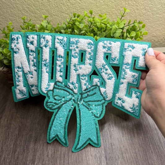 Teal Nurse Chenille & Sequin Patch