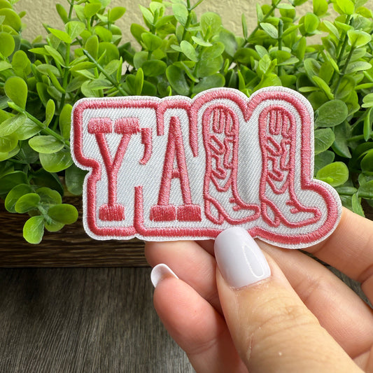 Y’all Pink Boots Embroidered Hat Patches