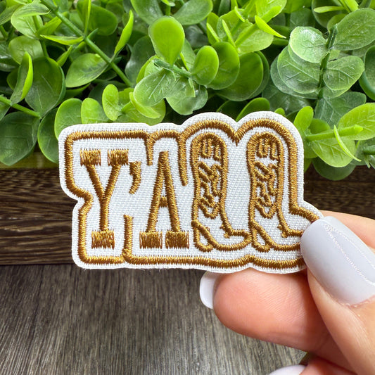 Y’all Boot Brown Embroidered Hat Patches