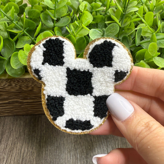 Black White Checkered Mouse Head Hat Patches