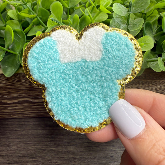 Light Blue Girl Mouse Chenille Hat Patches