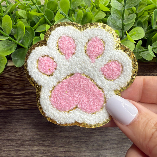 White Pink Chenille Hat Patches