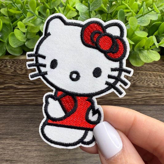 Kitty Red Embroidered Hat Patches