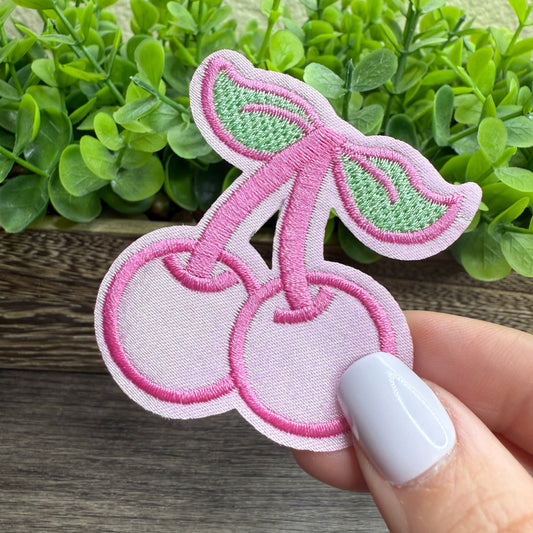 Pink Cherries Satin Embroidered Hat Patches
