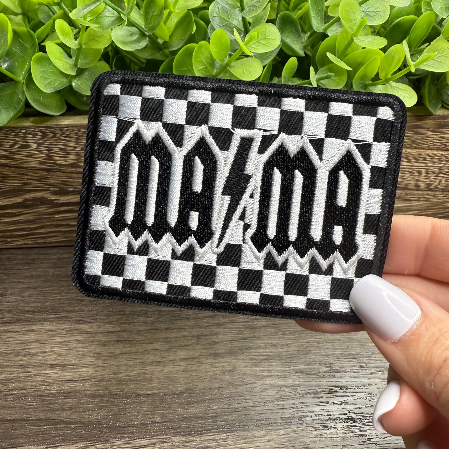 Checkered MAMA Embroidered Hat Patches