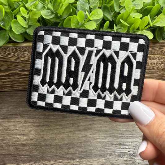 Checkered MAMA Embroidered Hat Patches
