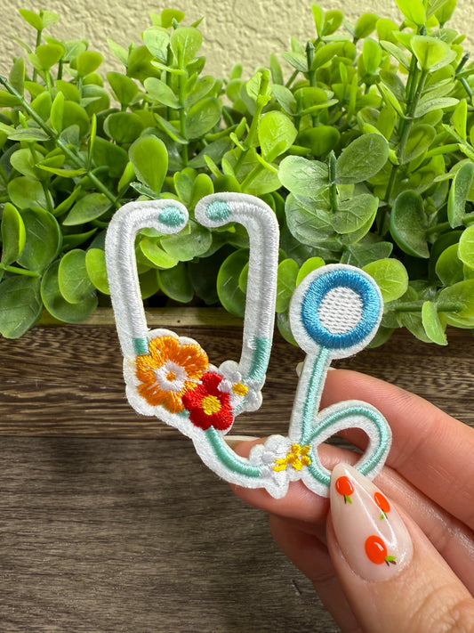 Floral Stethoscope Embroidered Hat Patches