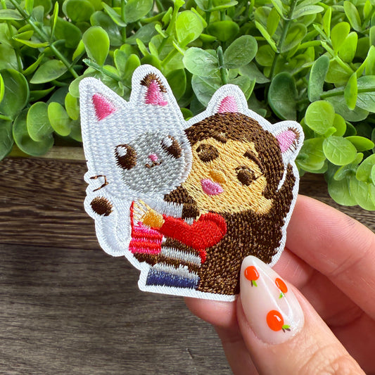 Girl Cat Embroidered Hat Patches