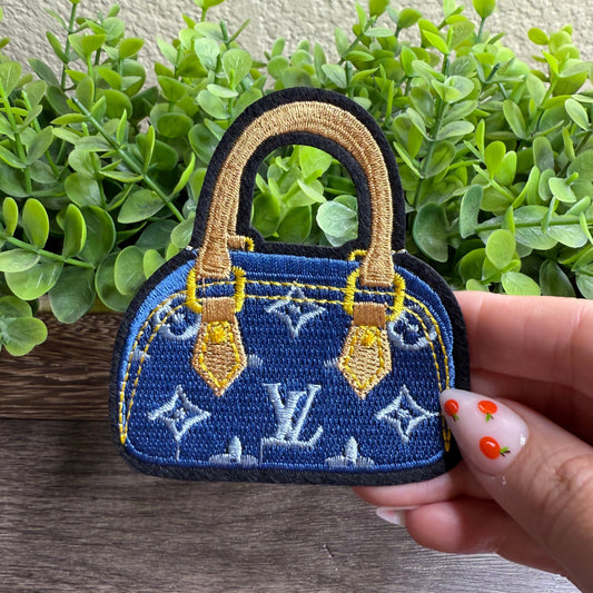 Blue Tote Bag Embroidered Small Patches